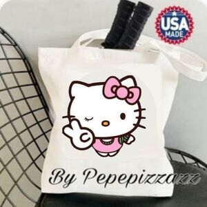 HANDMADE HELLO KITTY TOTE bag. Natural or black Tote UNISEX.
